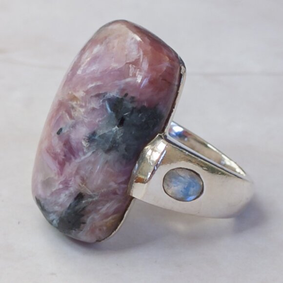 Sterling Silver Charoite & Moonstone Statement Ring – Size 7.75 - Picture 4 of 17